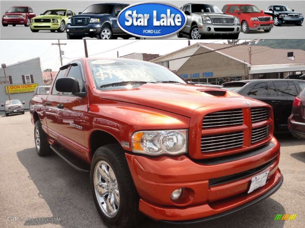 2005 Ram 1500 SLT Daytona Quad Cab 4x4 - Go ManGo! / Dark Slate Gray photo #1