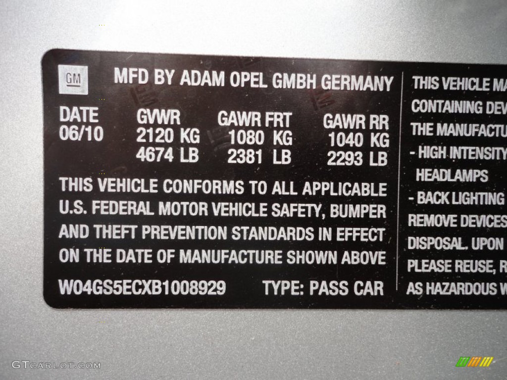 2011 Buick Regal CXL Info Tag Photo #52280732