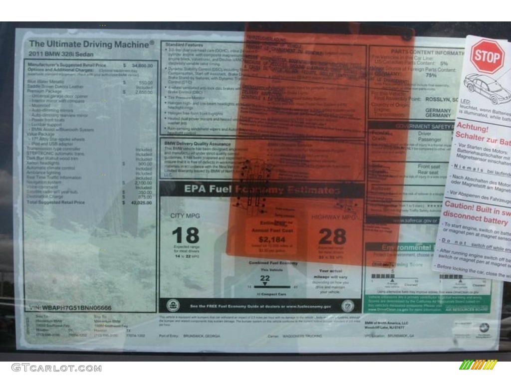 2011 3 Series 328i Sedan - Blue Water Metallic / Saddle Brown Dakota Leather photo #33