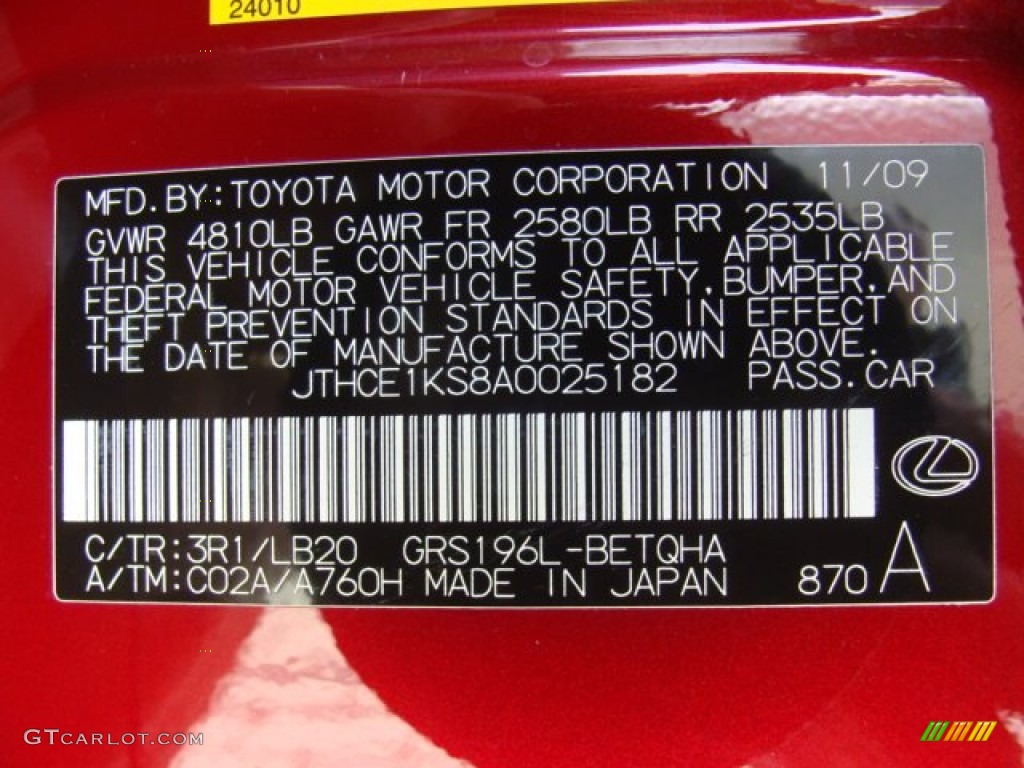 2010 GS Color Code 3R1 for Matador Red Mica Photo #52296896
