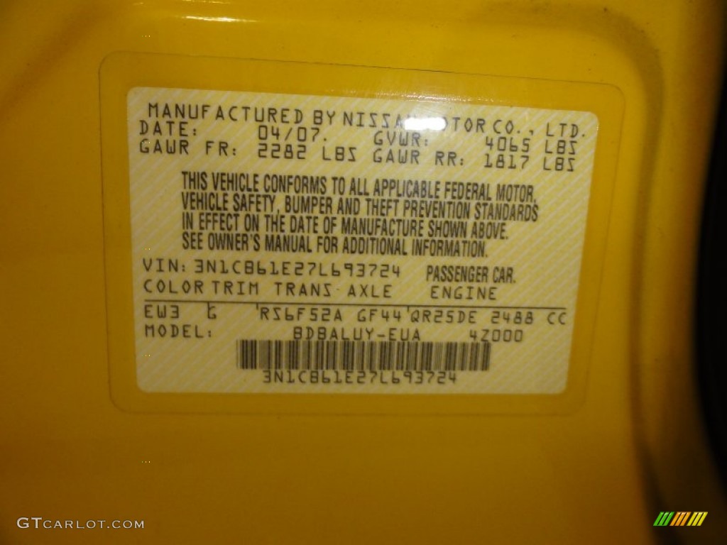 2007 Sentra Color Code EW3 for Solar Yellow Photo #52311299