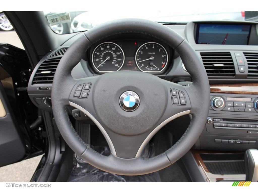 2011 BMW 1 Series 128i Convertible Savanna Beige Steering Wheel Photo #52316811