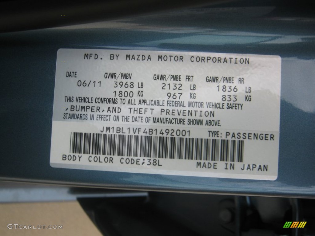 2011 MAZDA3 Color Code 38L for Gunmetal Blue Mica Photo #52317039