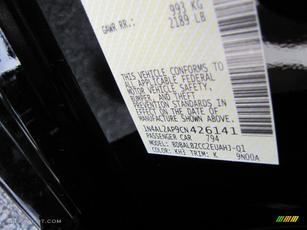 2012 Altima Color Code KH3 for Super Black Photo #52324488