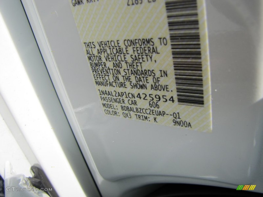 2012 Altima Color Code QX3 for Winter Frost White Photo #52324716