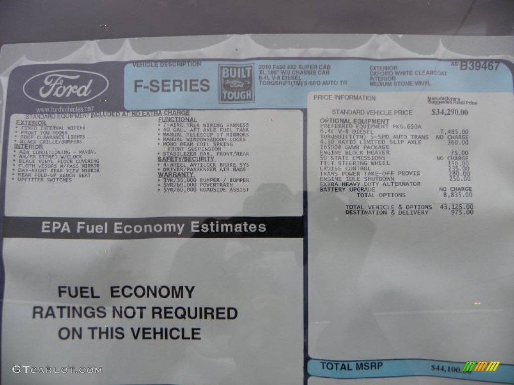 2010 Ford F450 Super Duty SuperCab Chassis Dump Truck Window Sticker Photos