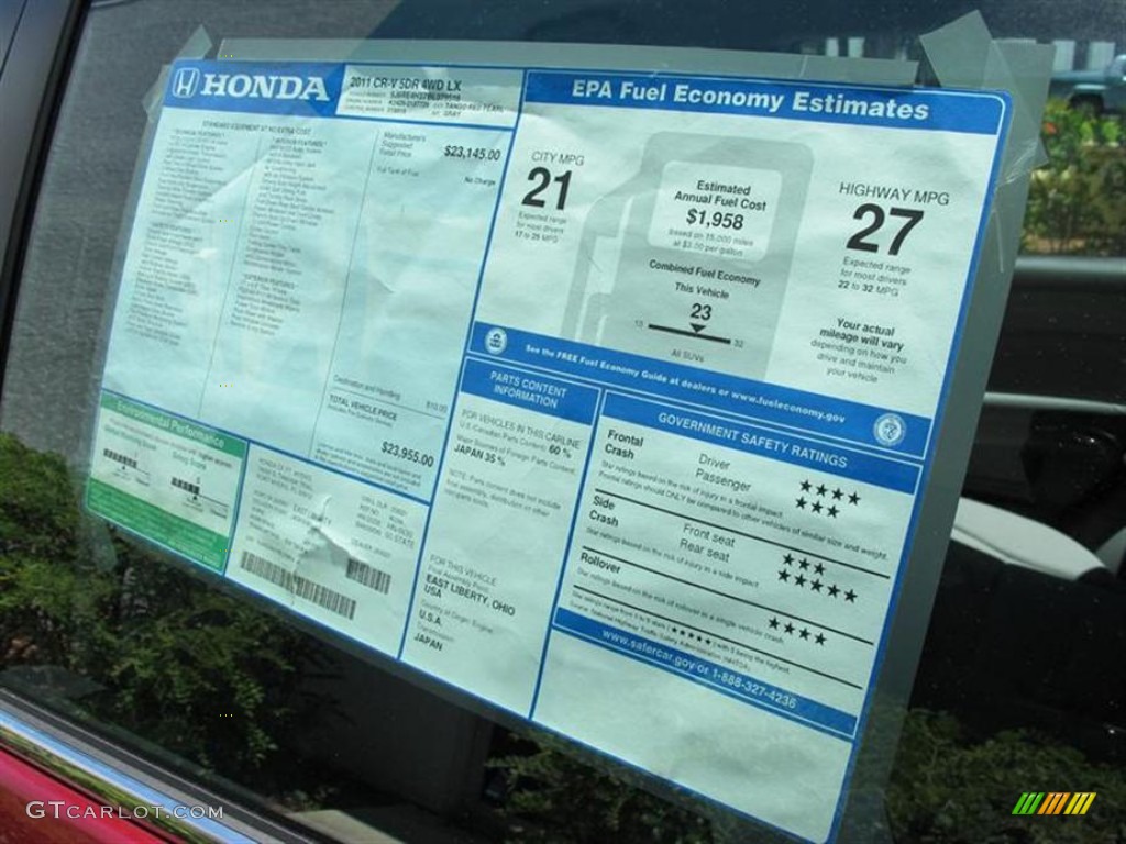 2011 Honda CR-V LX 4WD Window Sticker Photo #52342182