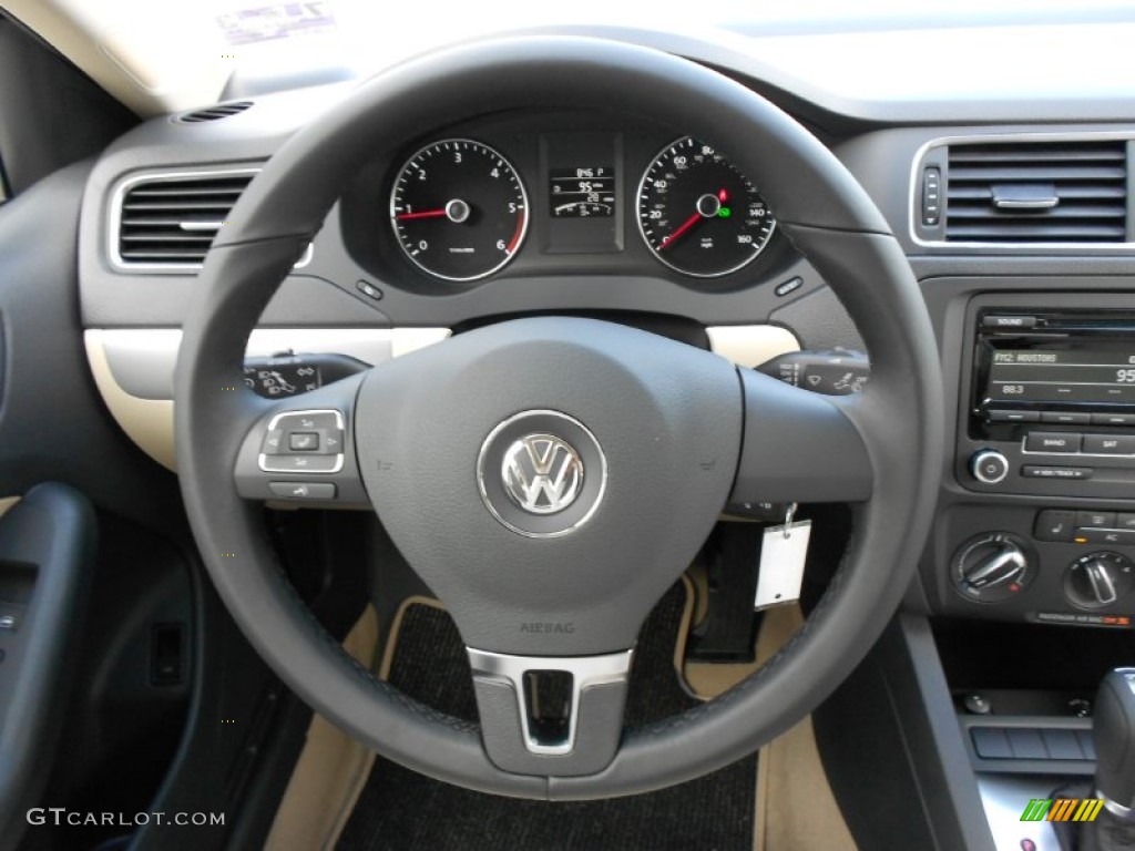 2012 Volkswagen Jetta TDI Sedan Cornsilk Beige Steering Wheel Photo #52344699