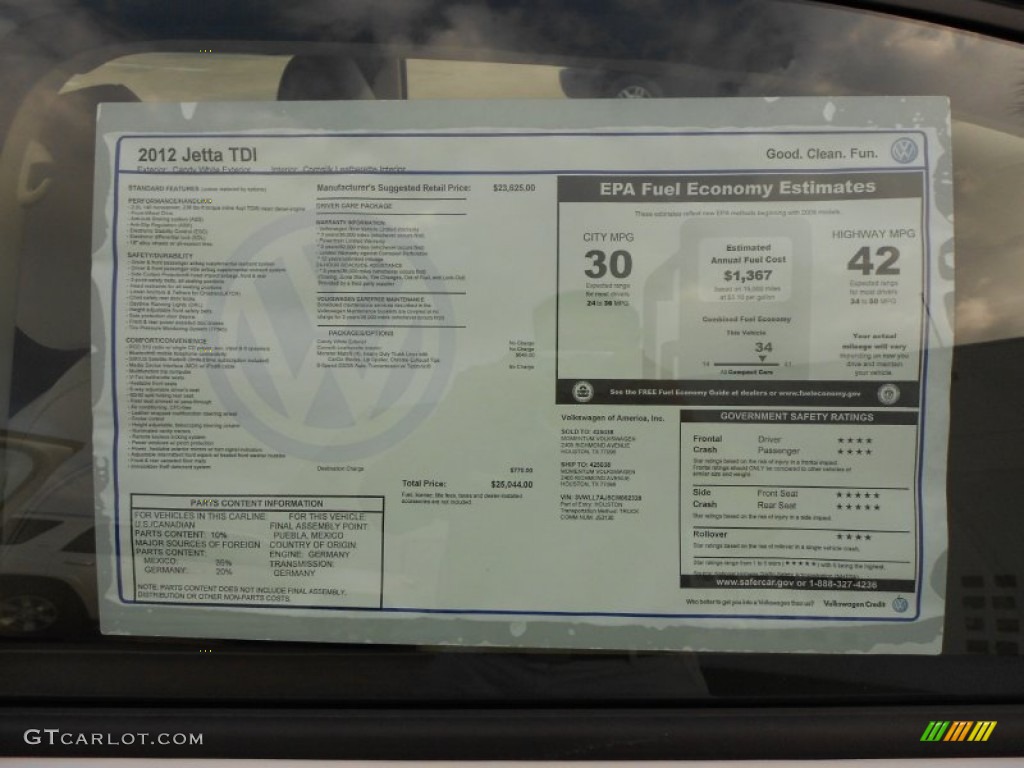 2012 Volkswagen Jetta TDI Sedan Window Sticker Photo #52344780