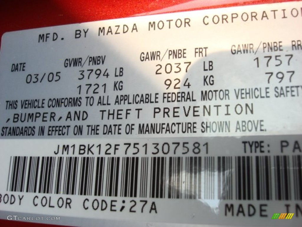 2005 MAZDA3 i Sedan - Velocity Red Mica / Black photo #23