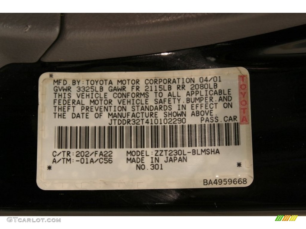 2001 Celica Color Code 202 for Black Photo #52360803