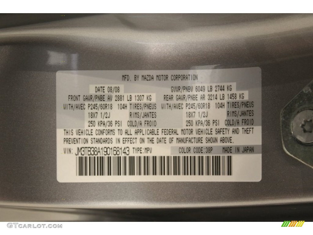 2009 CX-9 Color Code 38P for Liquid Silver Metallic Photo #52361169