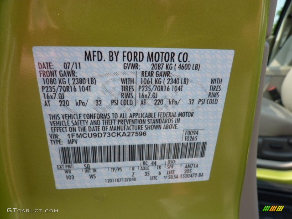 2012 Escape Color Code SQ for Lime Squeeze Metallic Photo #52372507