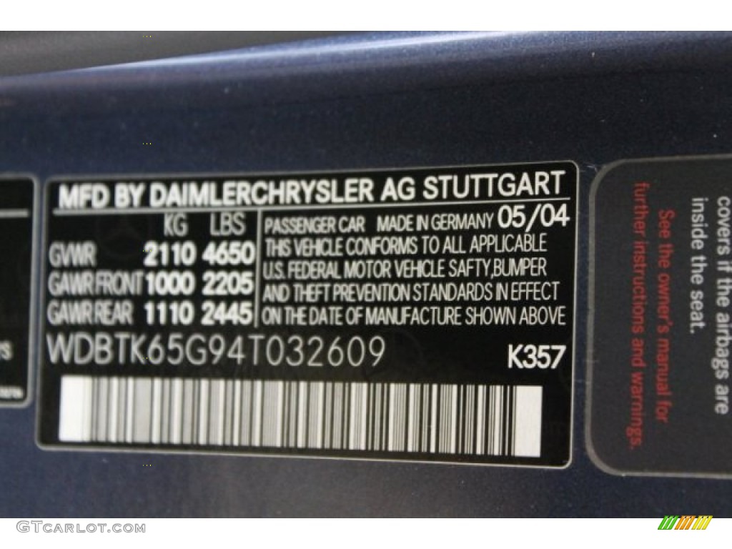 2004 Mercedes-Benz CLK 320 Cabriolet Color Code Photos