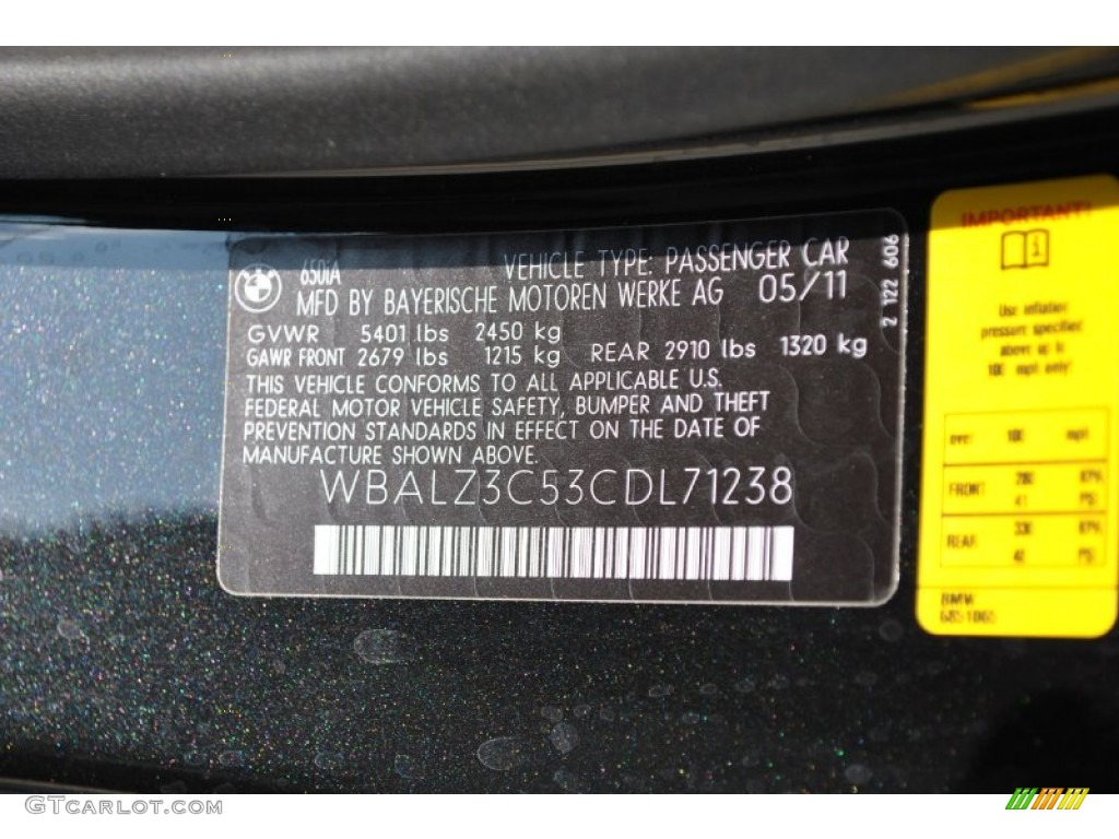 2012 BMW 6 Series 650i Convertible Info Tag Photo #52394292