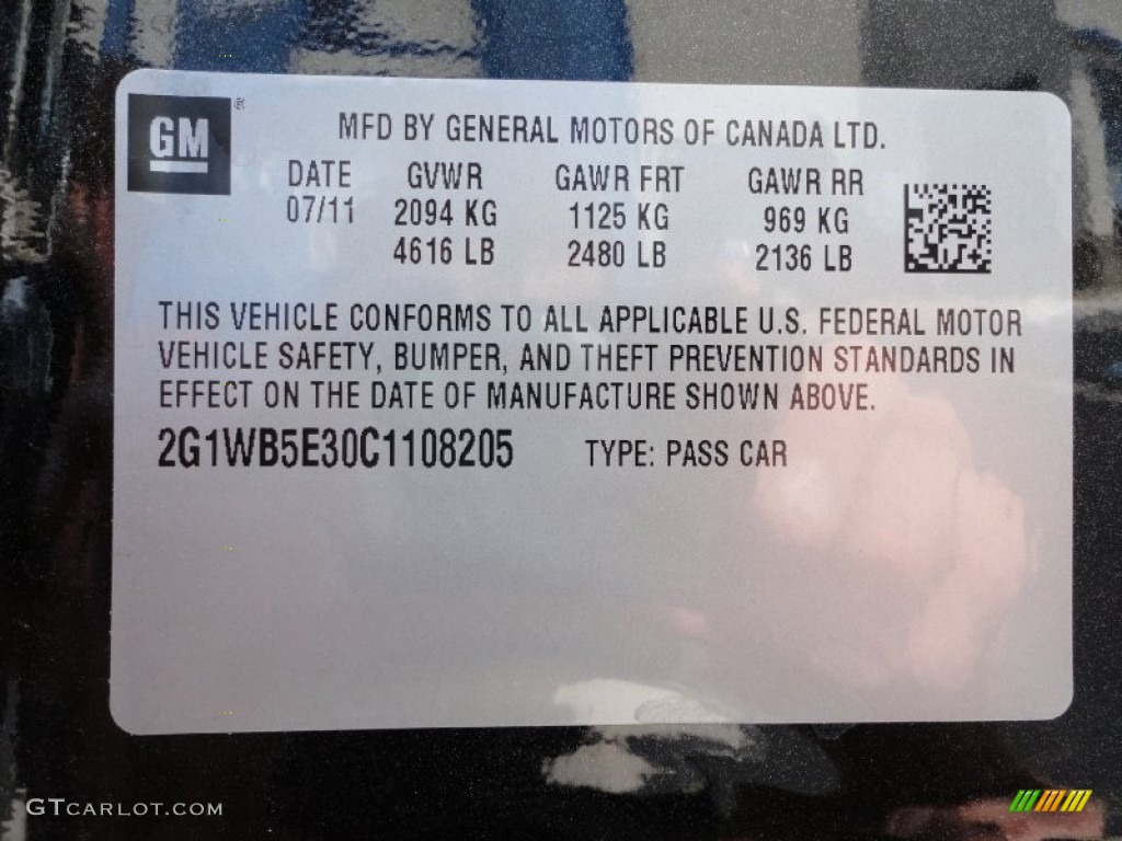 2012 Chevrolet Impala LT Info Tag Photo #52400367