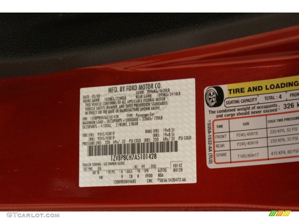 2010 Mustang Color Code U6 for Red Candy Metallic Photo #52400586