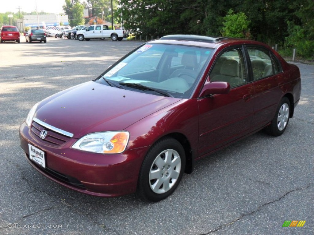 2002 Civic EX Sedan - Radiant Ruby Red Pearl / Beige photo #1