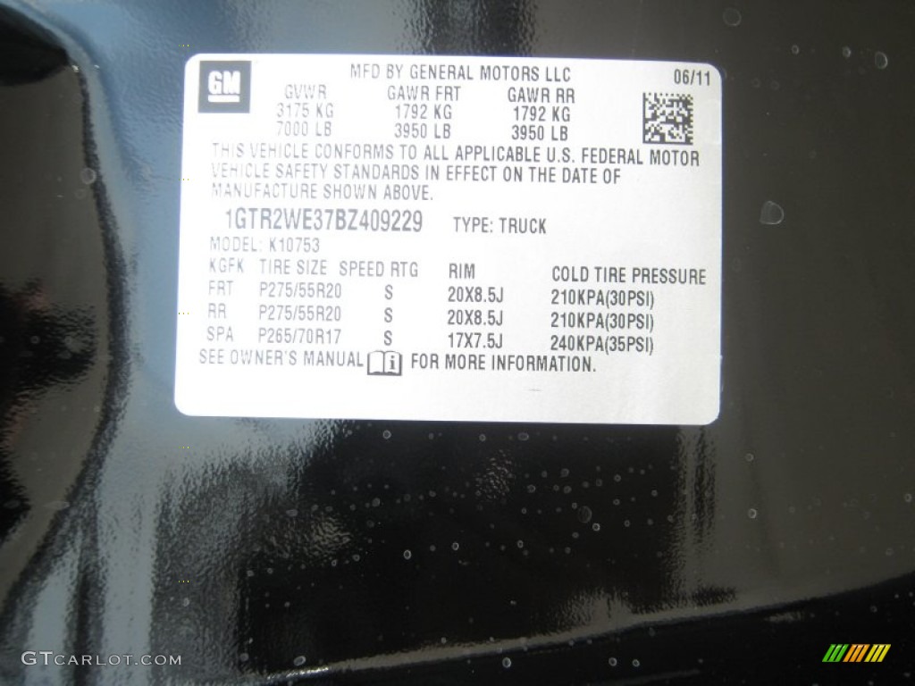 2011 GMC Sierra 1500 SLT Extended Cab 4x4 Info Tag Photo #52416455