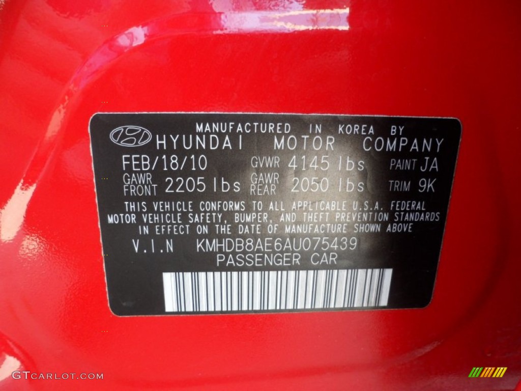 2010 Elantra Color Code JA for Chilipepper Red Photo #52425603