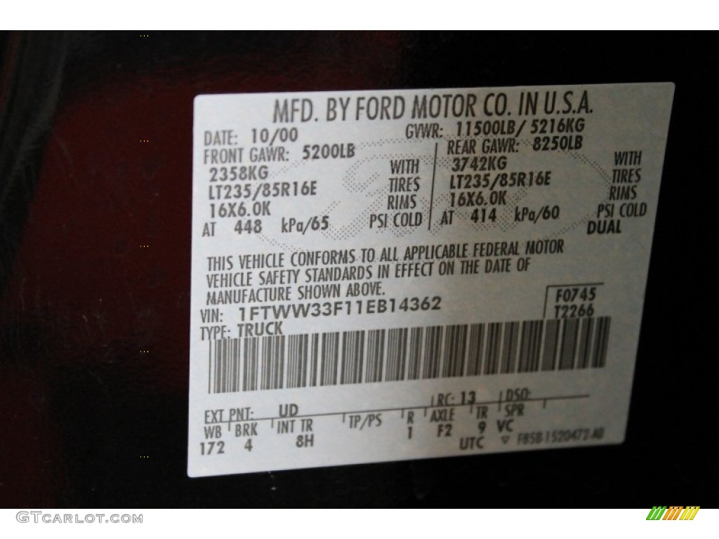 2001 F350 Super Duty Color Code UD for Black Photo #52425780