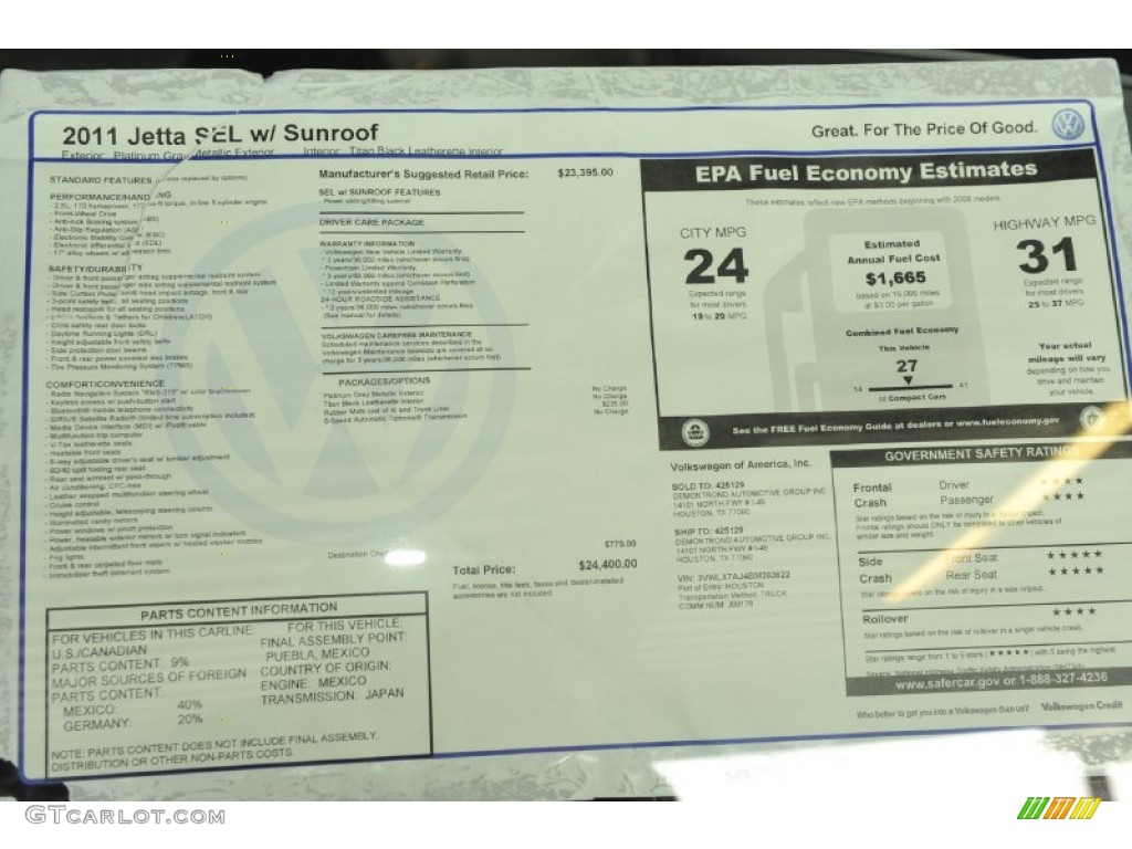 2011 Jetta SEL Sedan - Platinum Gray Metallic / Titan Black photo #29