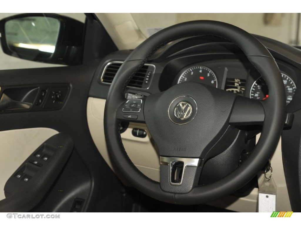 2012 Volkswagen Jetta SE Sedan Cornsilk Beige Steering Wheel Photo #52432883