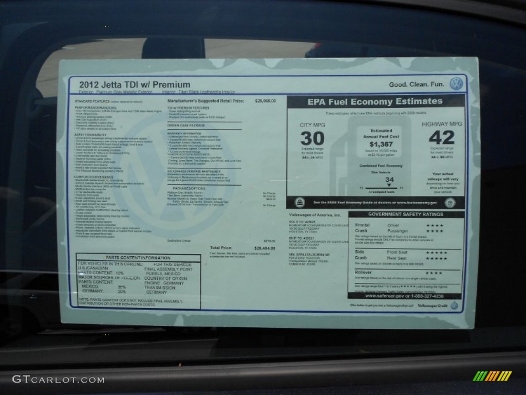 2012 Volkswagen Jetta TDI Sedan Window Sticker Photo #52435746