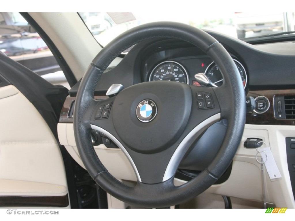 2010 BMW 3 Series 335i Coupe Cream Beige Steering Wheel Photo #52452451