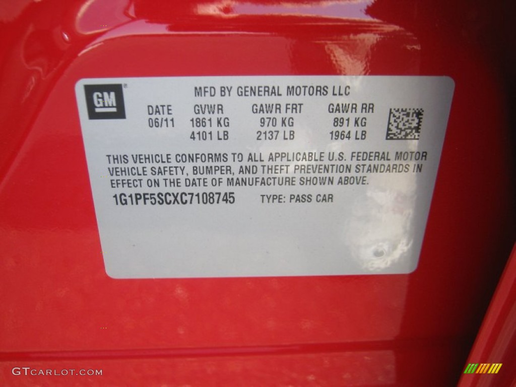 2012 Chevrolet Cruze LT/RS Info Tag Photo #52457810