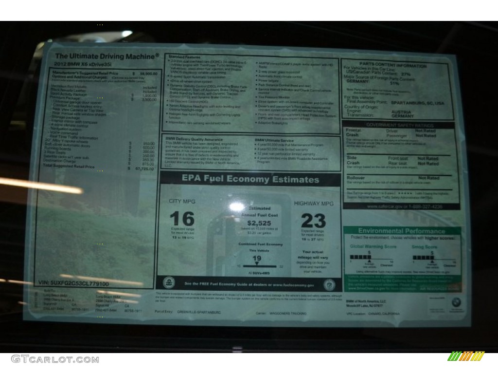 2012 BMW X6 xDrive35i Window Sticker Photo #52461374