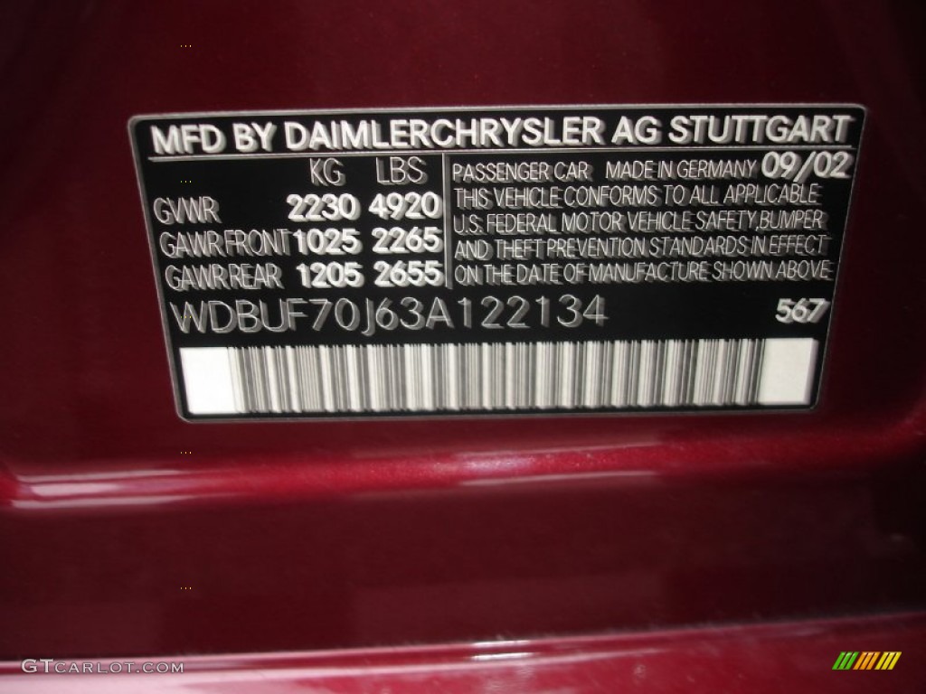 2003 E Color Code 567 for Bordeaux Red Metallic Photo #52476596