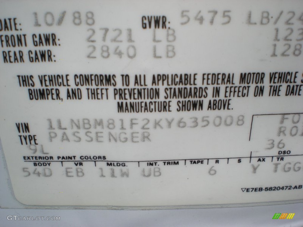 1989 Lincoln Town Car Standard Town Car Model Color Code Photos
