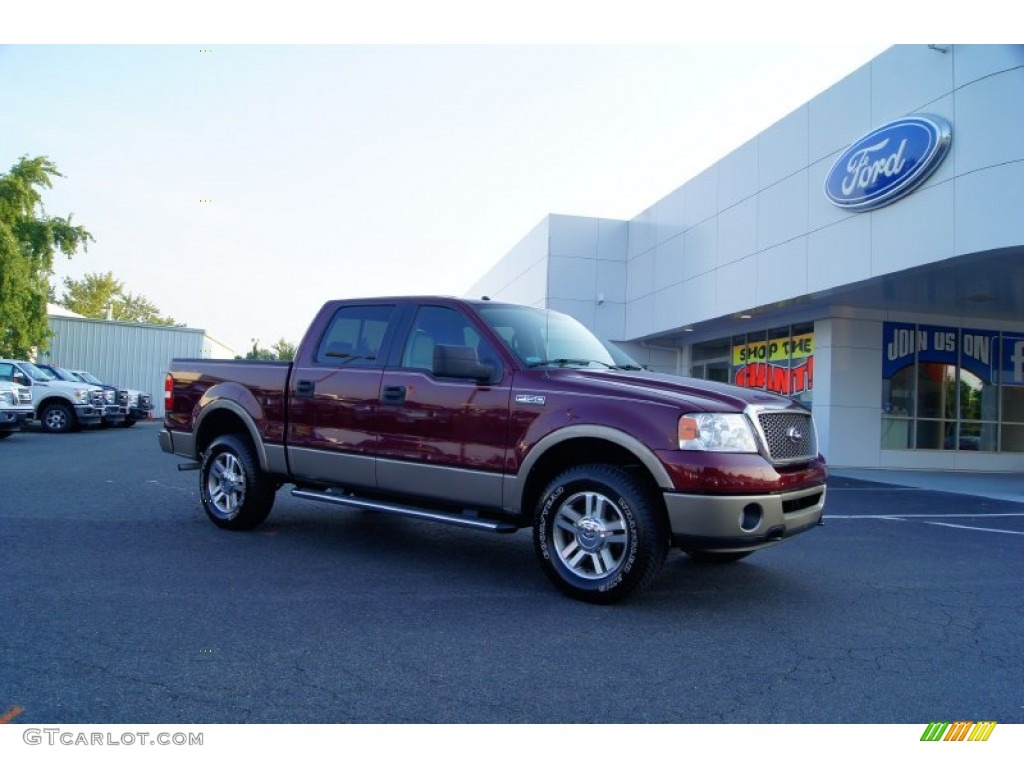 2006 F150 Lariat SuperCrew 4x4 - Dark Toreador Red Metallic / Tan photo #1