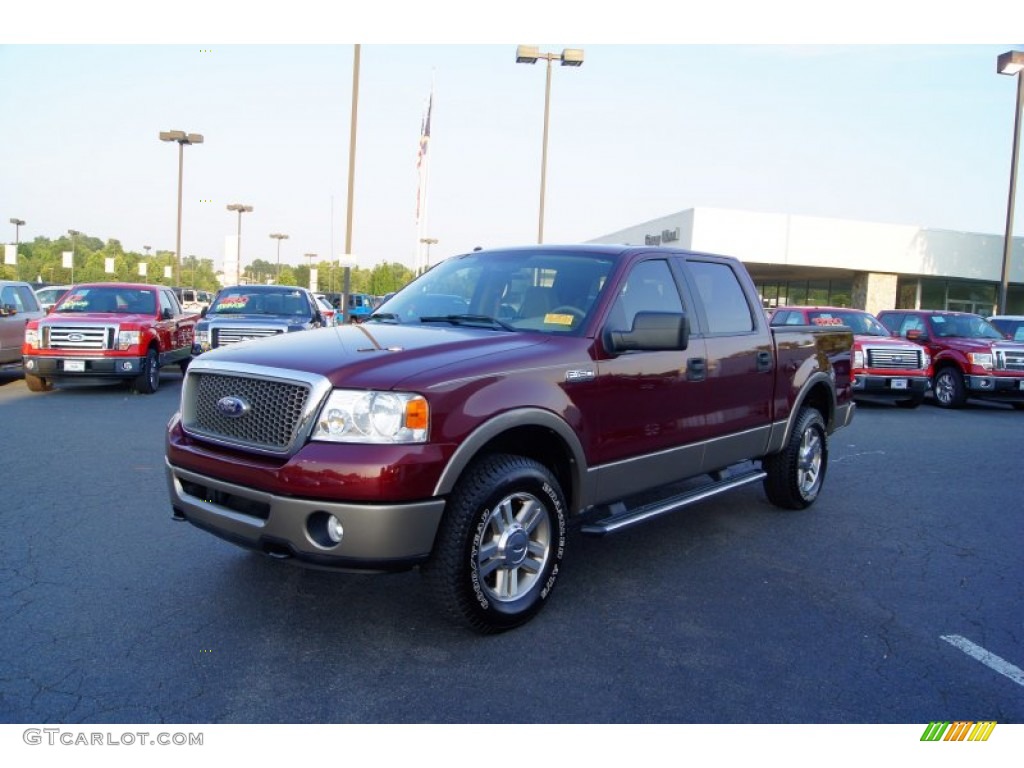 2006 F150 Lariat SuperCrew 4x4 - Dark Toreador Red Metallic / Tan photo #6