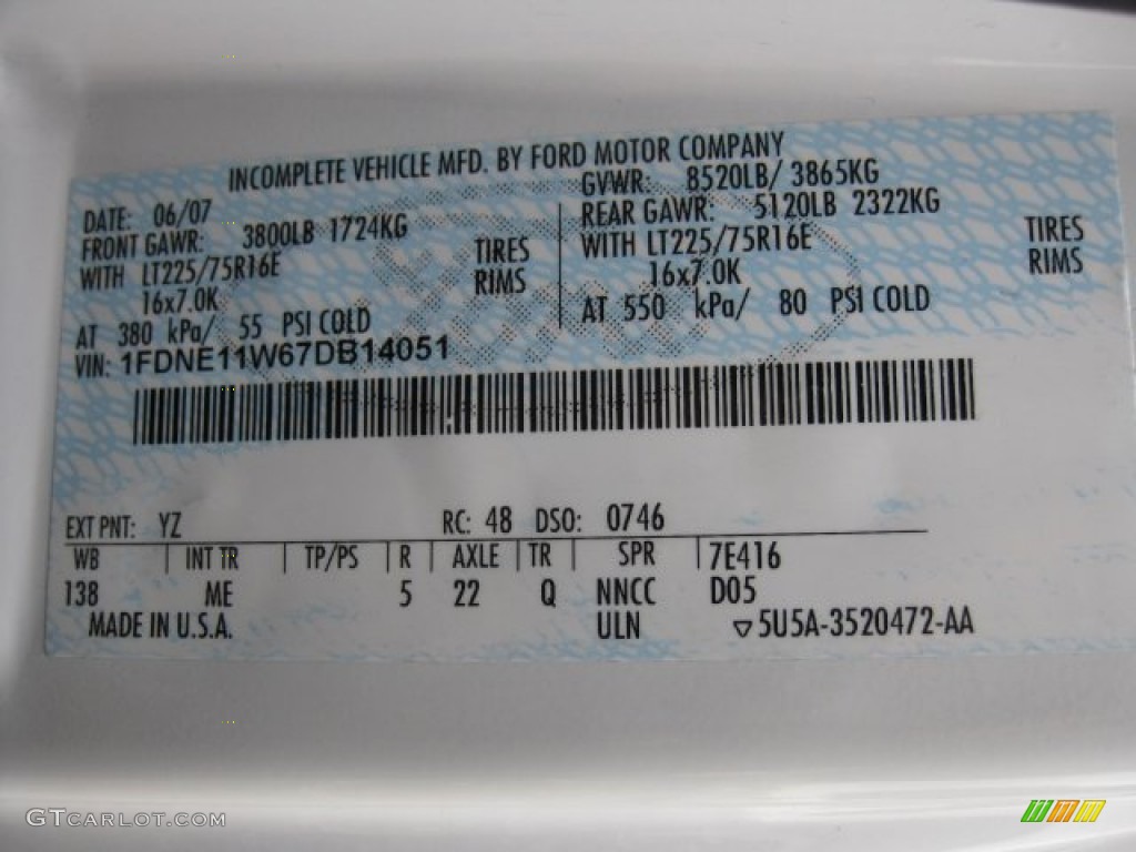 2007 Ford E Series Van E150 Passenger Color Code Photos