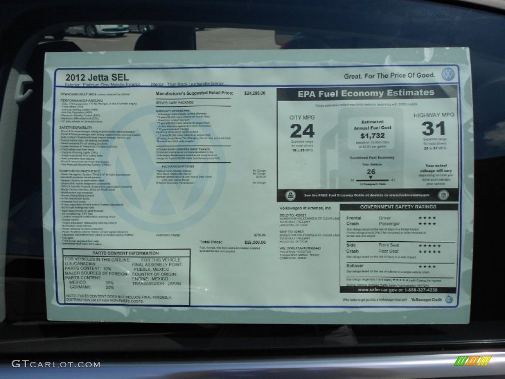 2012 Volkswagen Jetta SEL Sedan Window Sticker Photo #52519449