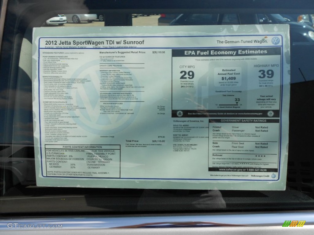 2012 Volkswagen Jetta TDI SportWagen Window Sticker Photo #52520556