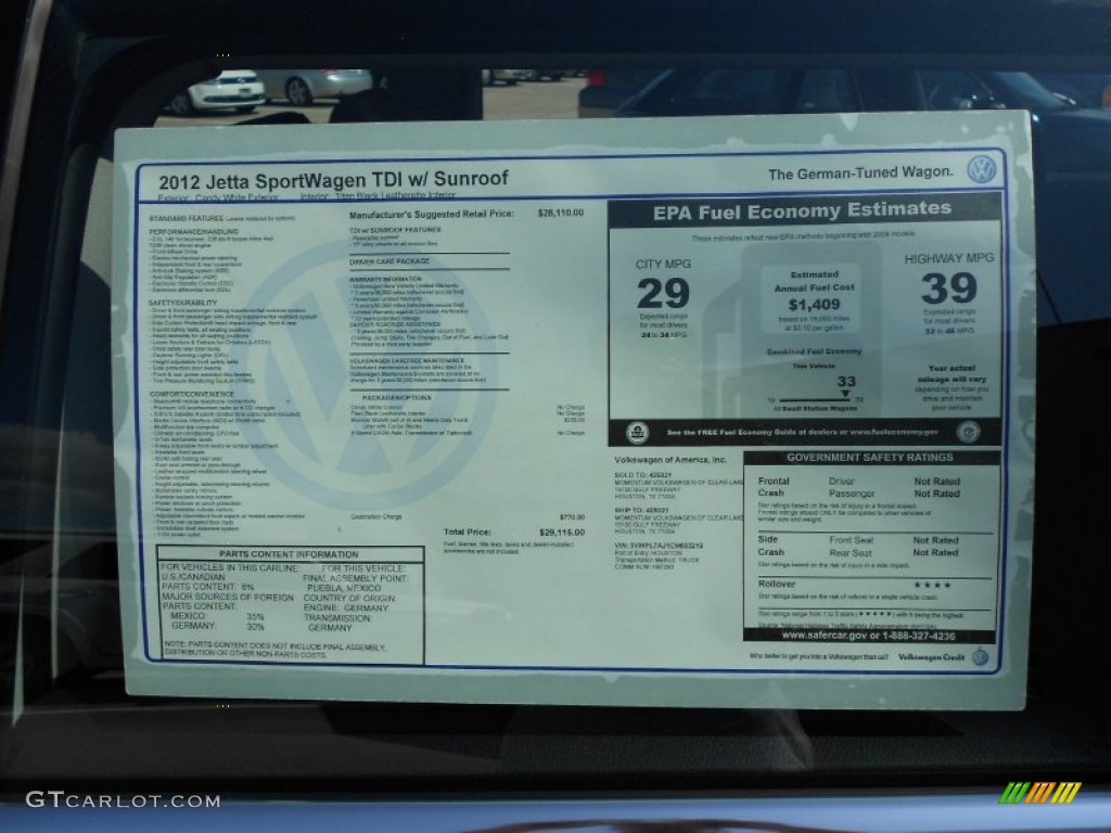 2012 Volkswagen Jetta TDI SportWagen Window Sticker Photo #52520886