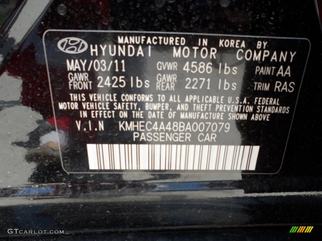 2011 Sonata Color Code AA for Black Onyx Pearl Photo #52522956
