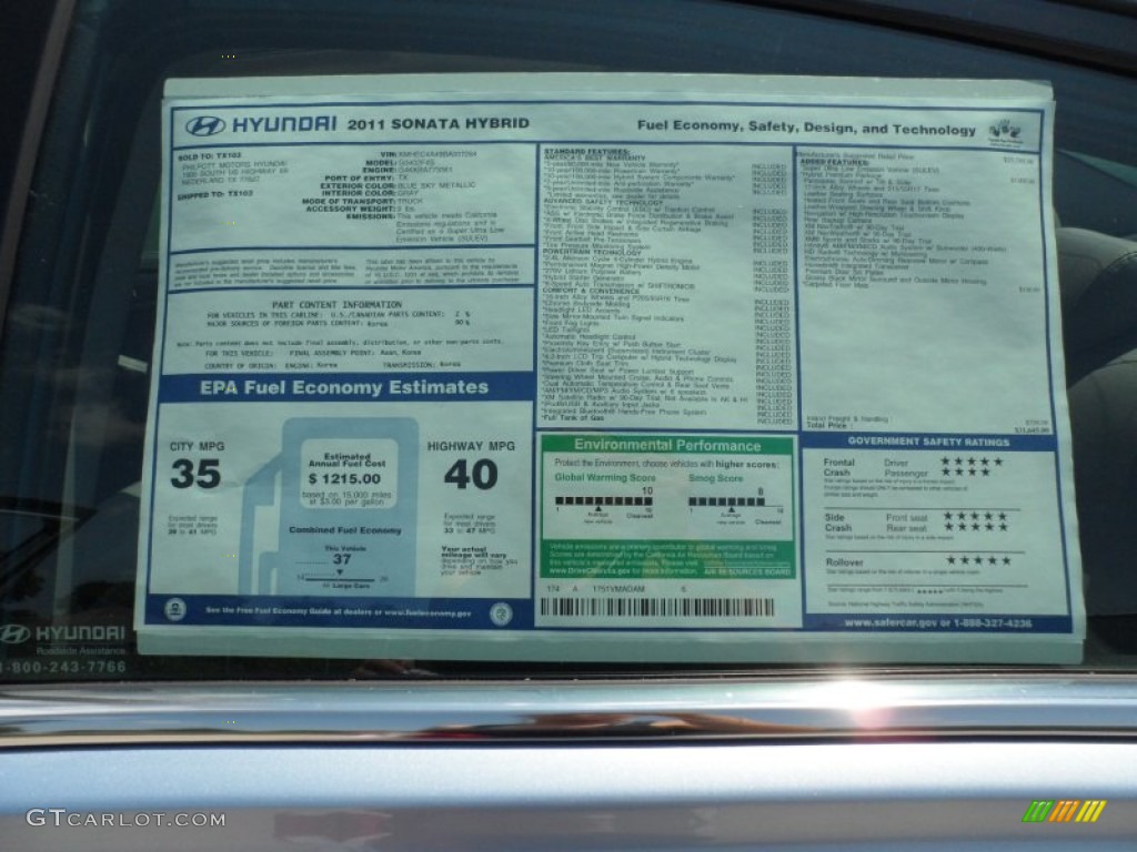 2011 Hyundai Sonata Hybrid Window Sticker Photo #52523589