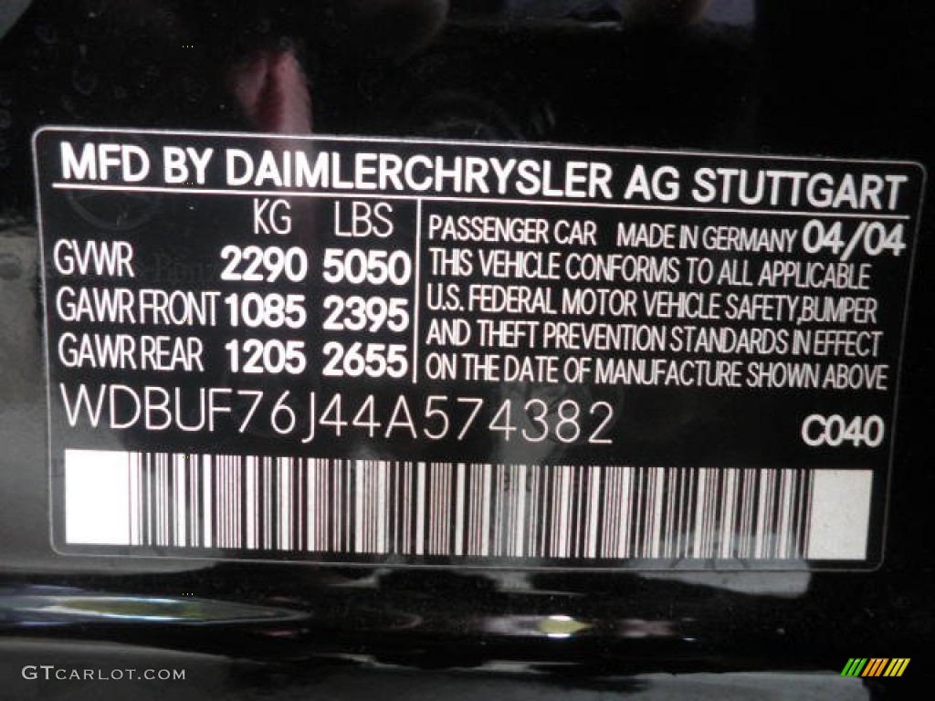 2004 Mercedes-Benz E 55 AMG Sedan Color Code Photos
