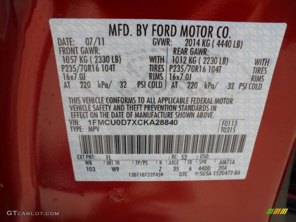 2012 Escape Color Code FL for Toreador Red Metallic Photo #52530492