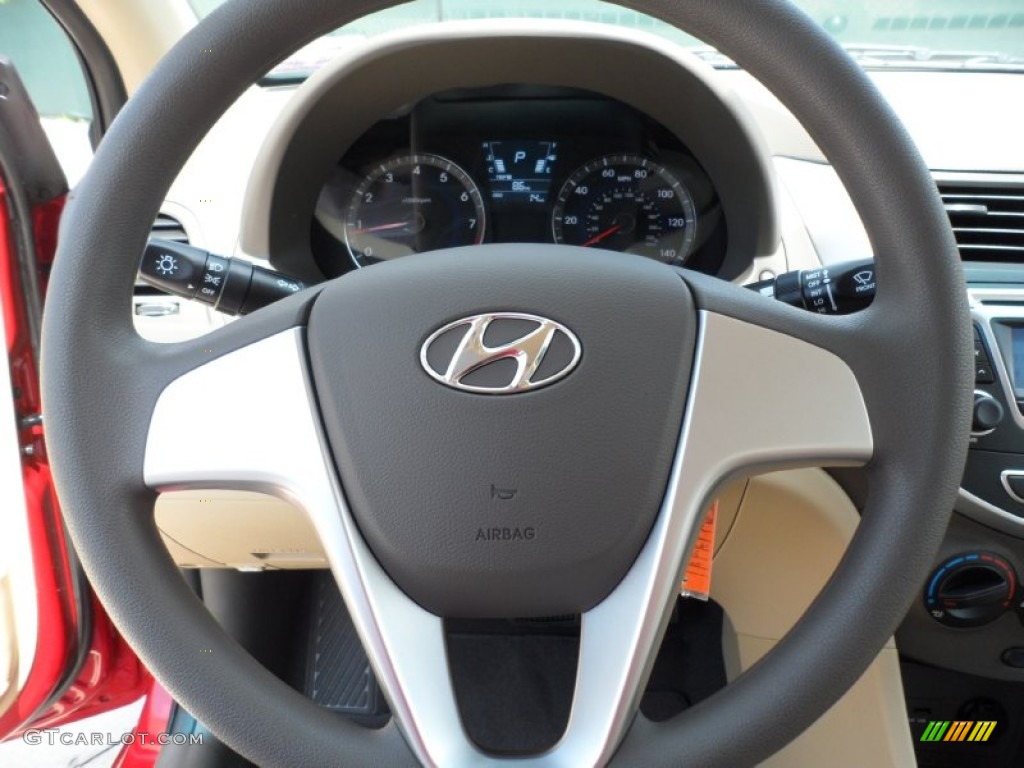2012 Hyundai Accent GLS 4 Door Beige Steering Wheel Photo #52531524