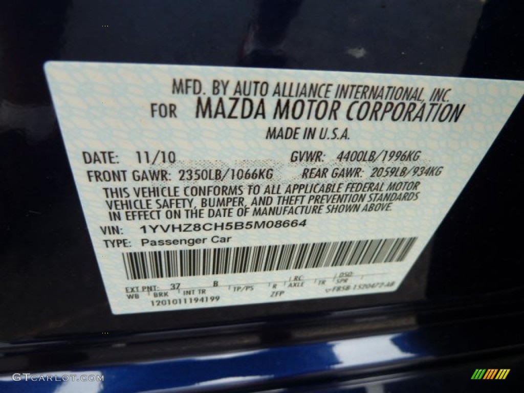 2011 MAZDA6 Color Code 37B for Kona Blue Mica Photo #52531896