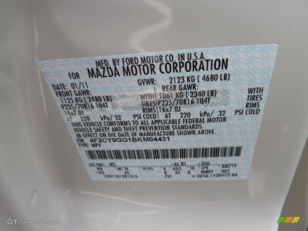 2011 Mazda Tribute s Grand Touring Color Code Photos