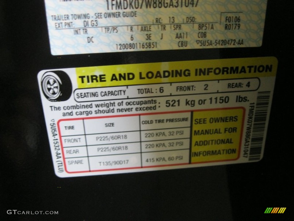 2008 Ford Taurus X Eddie Bauer Info Tag Photos