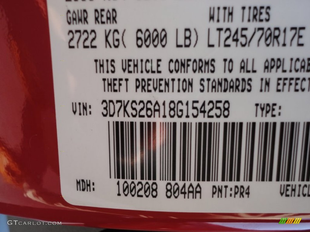 2008 Dodge Ram 2500 SXT Regular Cab 4x4 Color Code Photos