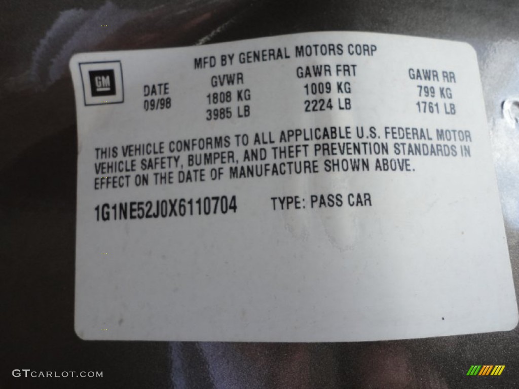 1999 Chevrolet Malibu Sedan Info Tag Photo #52578866