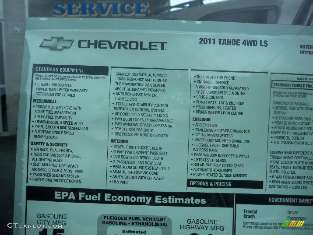 2011 Chevrolet Tahoe LS 4x4 Window Sticker Photo #52581638